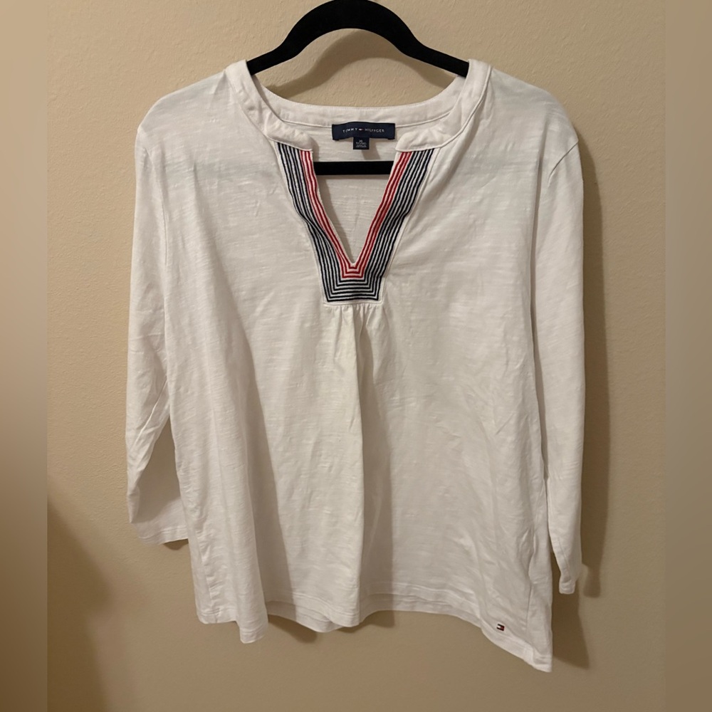Tommy Hilfiger Women's White Tunic with Red and Blue Accents